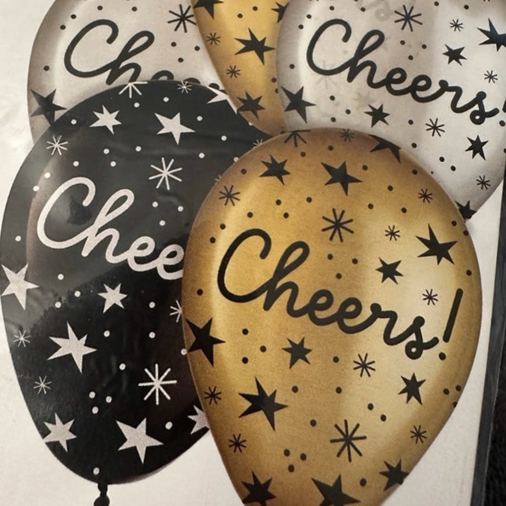 Gold, Silver, and Black Cheers Balloons Bundle (11 inch)